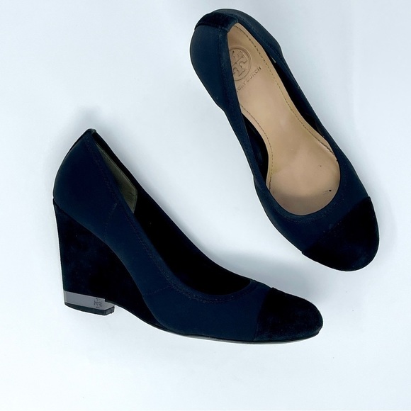 Tory Burch Astoria Black Lancaster Suede High Heel Wedge Pump - Picture 14 of 14